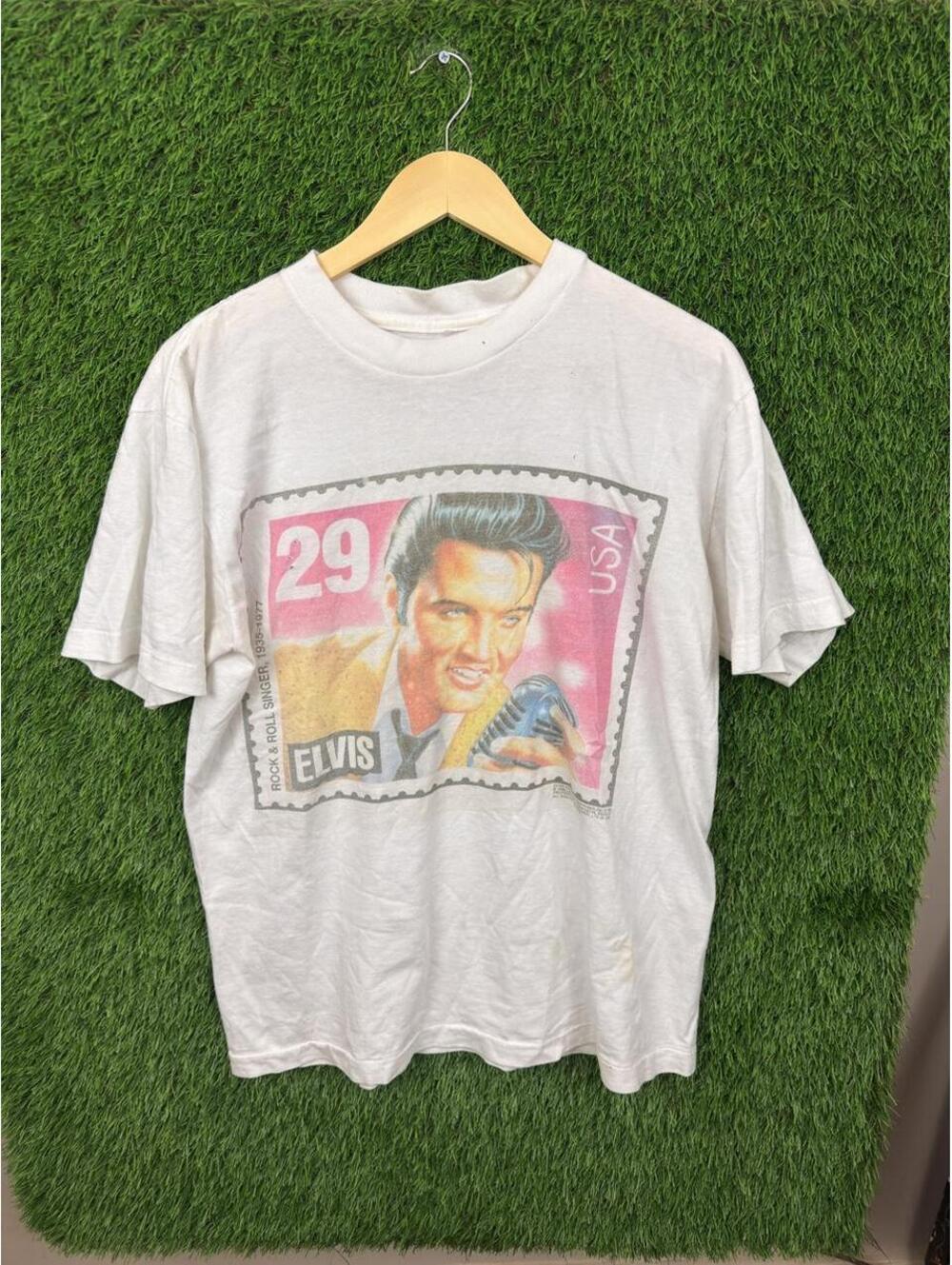 Vintage 1992 Elvis Presley USPS Stamp Rock & Roll Graphic T-Shirt White